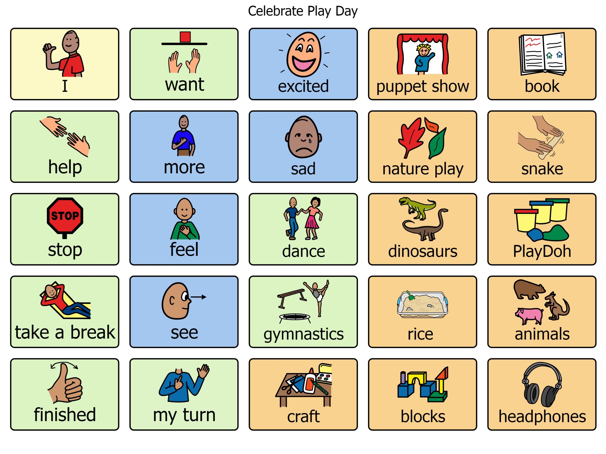 Celebrate Play Day Communication Board Celebrate Play Day Communication Board